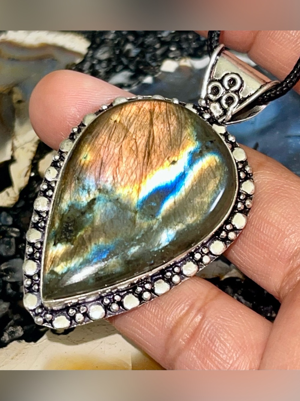 Flashy Blue Labradorite Pendant 2 1/2”
